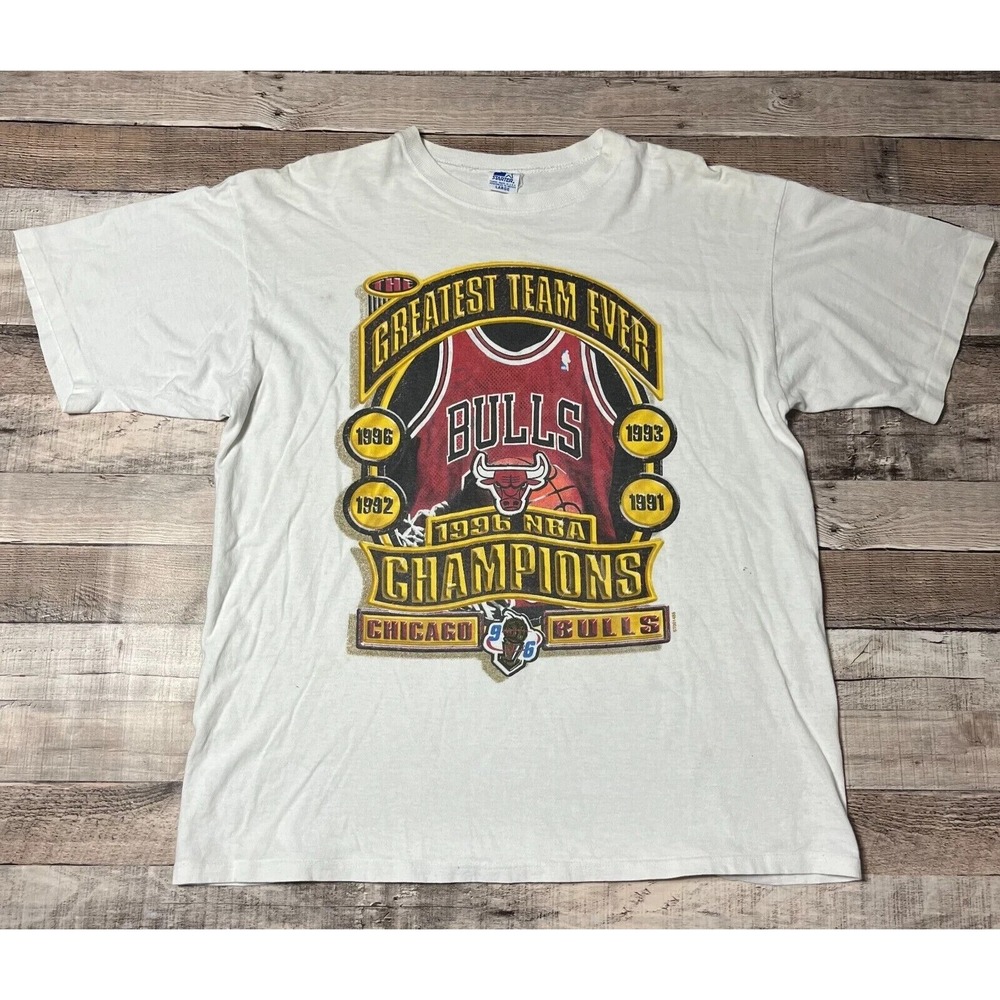 Chicago Bulls Shirt Adult Large White Vintage Championship 1996 NBA Basketball